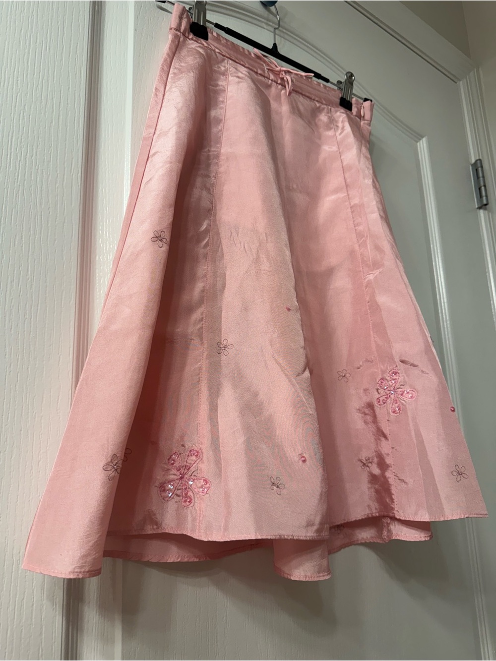 Pink Embroidered Sparkle A-Line Skirt